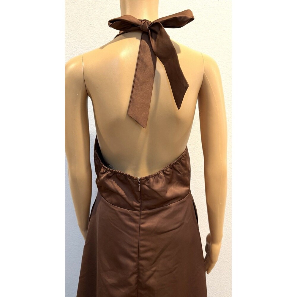 Petal & Pup Norva Bow Front Halter Satin Maxi Dress Chocolate Brown NWOT Sz 10 - Picture 10 of 16